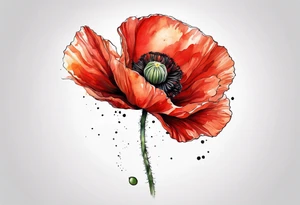 Poppy flower with the name "Elias" as the stem tattoo idea