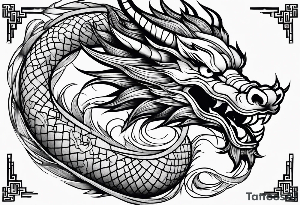 Fierce Chinese dragon black outline tattoo idea