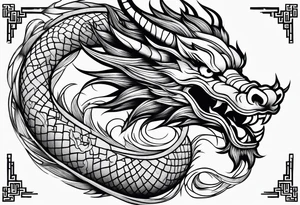 Fierce Chinese dragon black outline tattoo idea