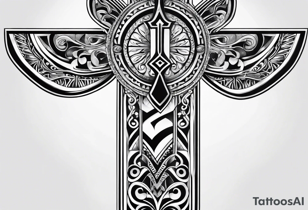 ankh mixed maori whole arm tattoo idea