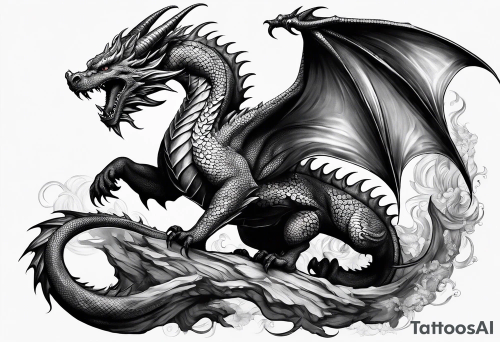 Medieval dragon climbing tattoo idea