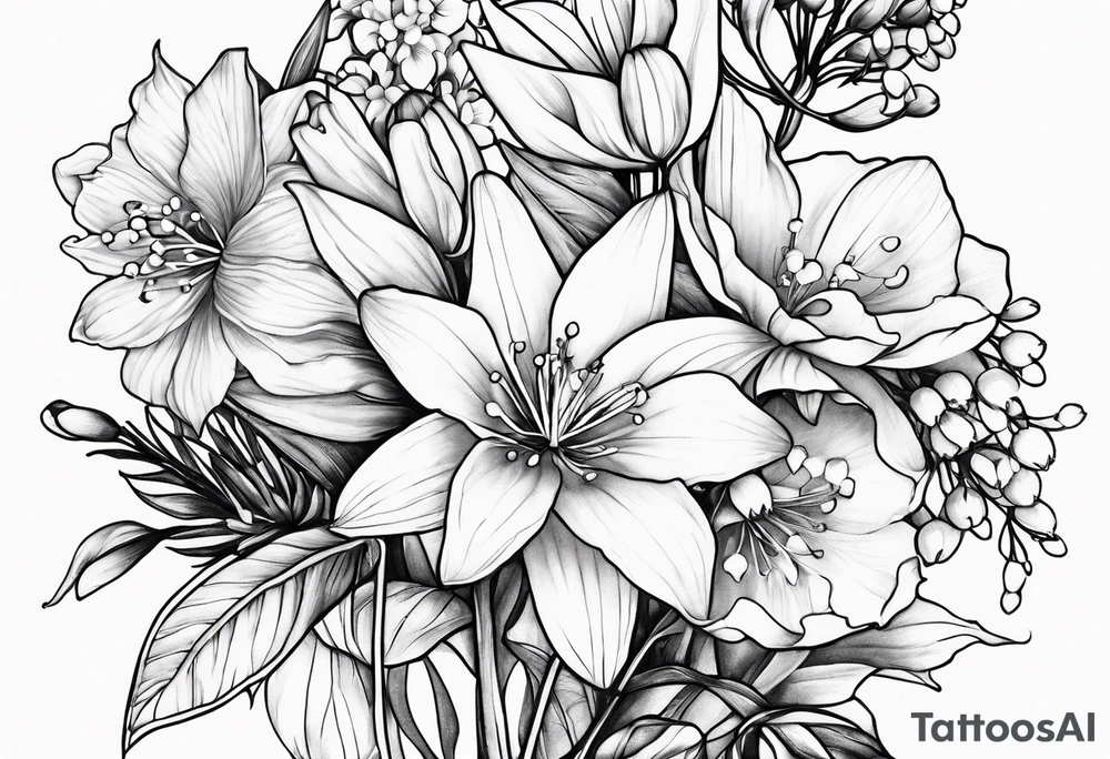 Larkspur, Lily of the valley, water, lily, Hawthorne, flower, carnation, snowdrop flower half sleeve tattoo idea