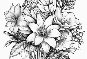 Larkspur, Lily of the valley, water, lily, Hawthorne, flower, carnation, snowdrop flower half sleeve tattoo idea