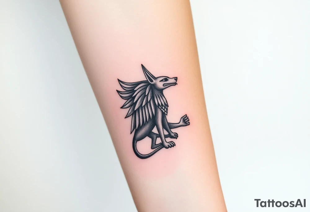 Design a tattoo of Anubis, as though it was carved into stone, it should have a sculptural stone like featured with a classic Anubis style tattoo idea