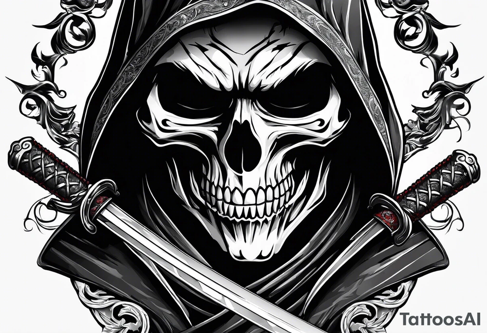 katana with grim reaper tattoo idea