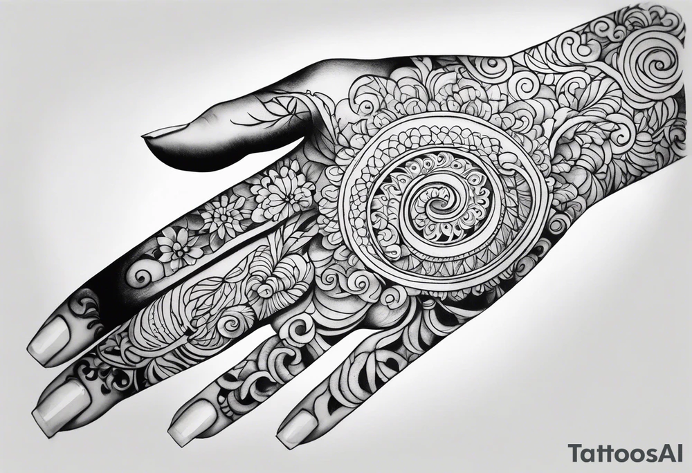 Swirls and whirls of lace covering fingers and forearm tattoo idea