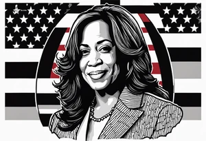 Kamala Harris, jackass, United States flag, circular motif, egg on face. Kamala is an idiot tattoo idea