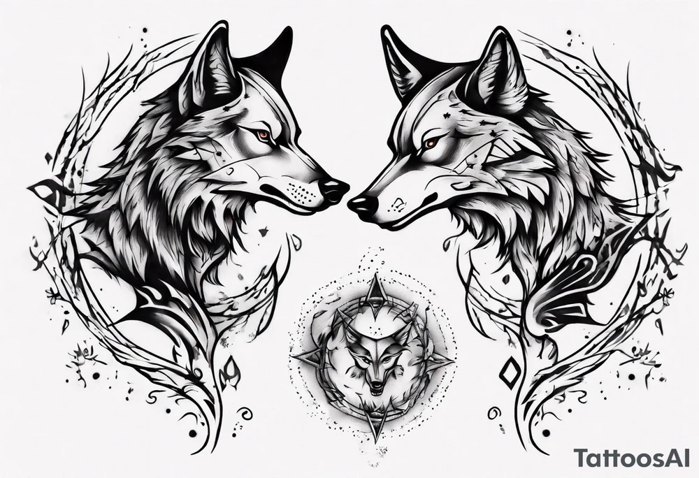two wolves dancing tattoo idea