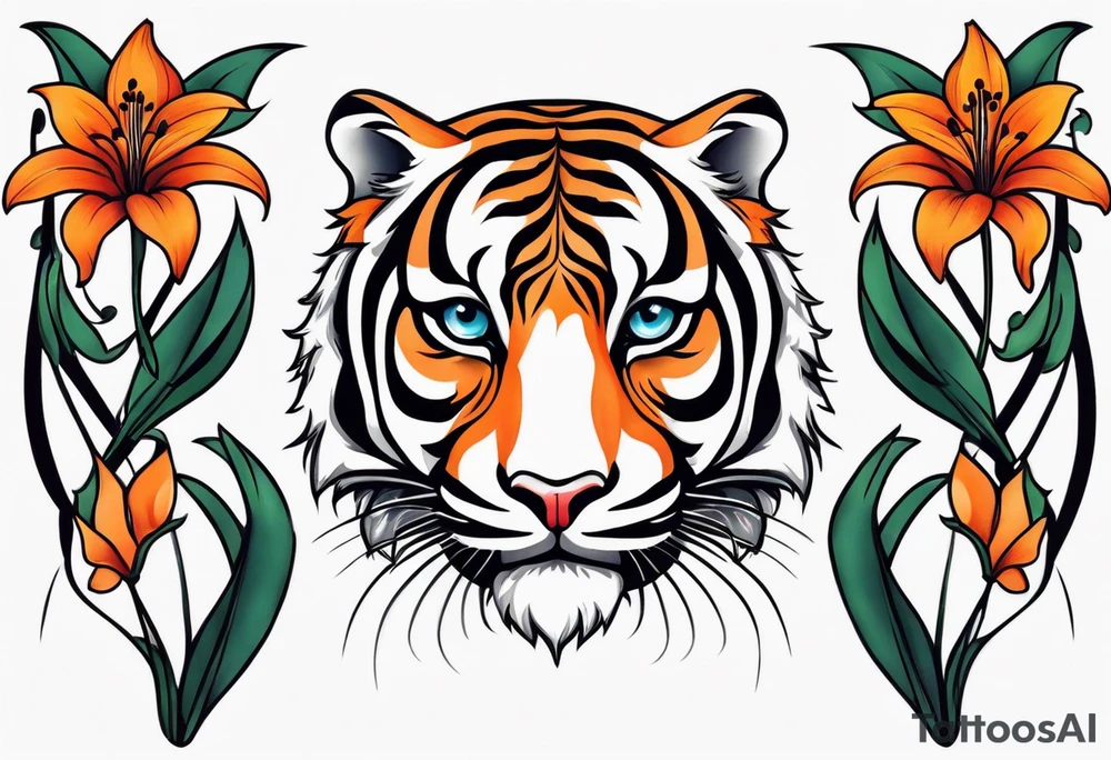 puffin tiger lillies vertical calf tattoo tattoo idea