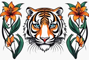puffin tiger lillies vertical calf tattoo tattoo idea