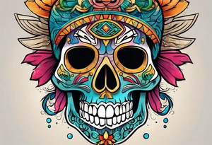 Colorful mayan skull hieroglyph with mouth as cave with water coming out tattoo idea