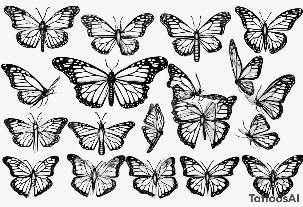 realistic monarch butterfly simple black outline sitting on a stick with wings slightly closed tattoo idea