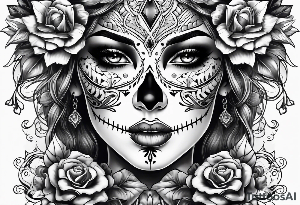 ghost, woman's face, day of the dead tattoo idea