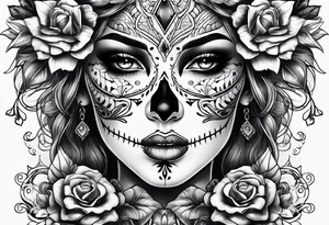 ghost, woman's face, day of the dead tattoo idea