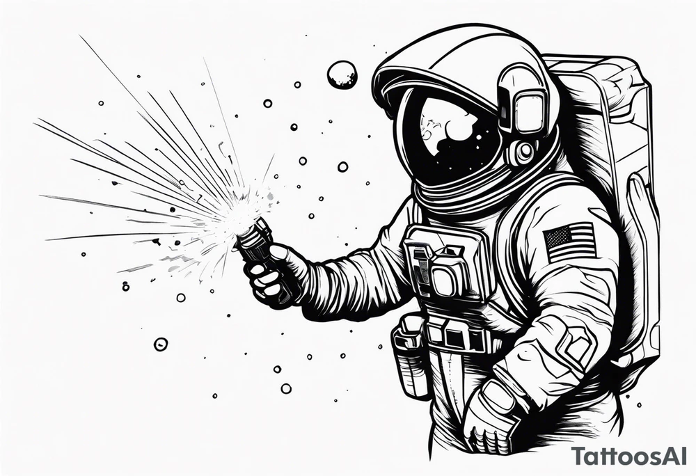 Astronaut laser blasting a asteroid, far away tattoo idea