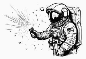 Astronaut laser blasting a asteroid, far away tattoo idea