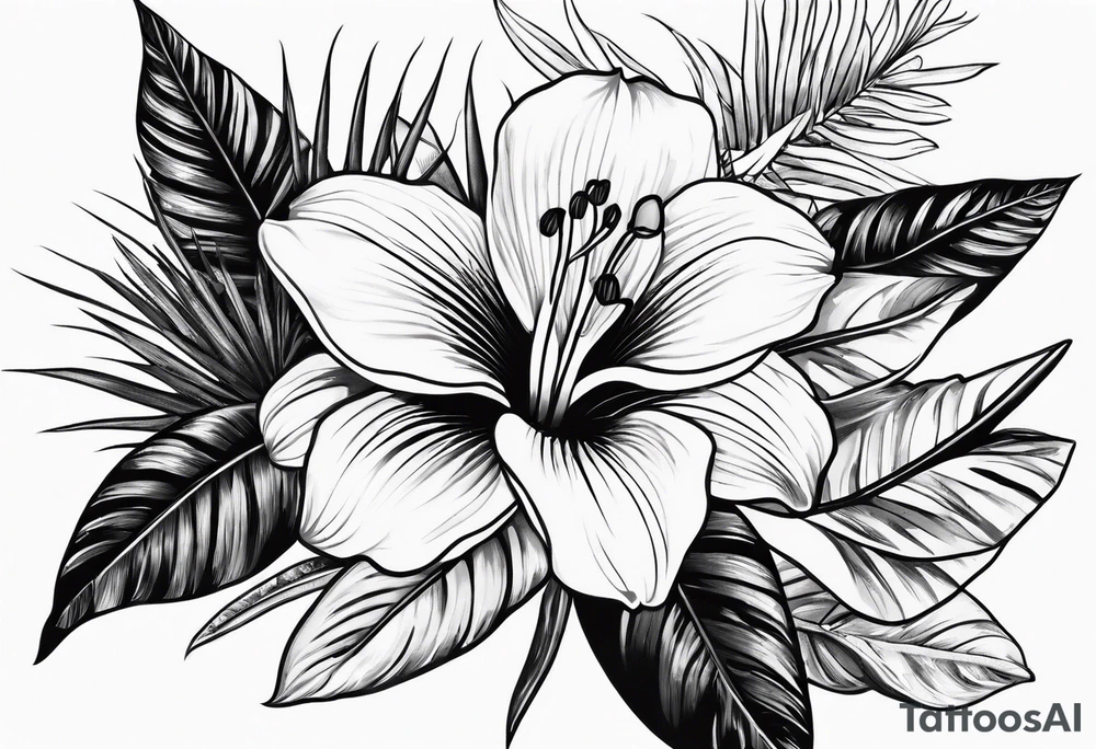 Tropical flower leaves tattoo idea