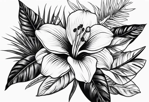 Tropical flower leaves tattoo idea
