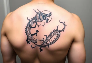 forearm sleeve tattoo, a dragon with a sakura tree and moon tattoo idea