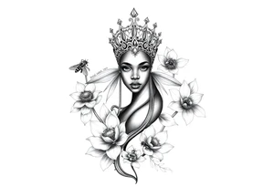 African Queen,  lotus flowers surrounding,  bees tattoo idea