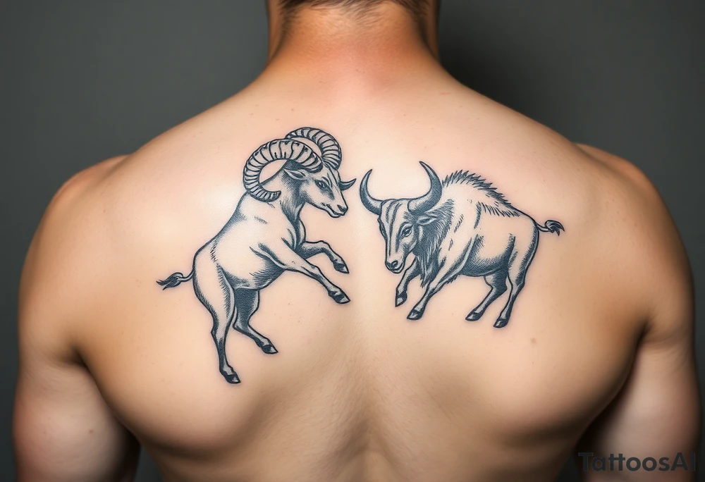 ram and a bull fighting tattoo idea