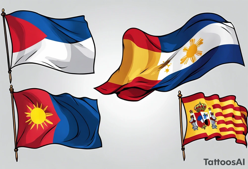 A single waving flag that is the Philippine flag to the left and the Spanish flag to the right tattoo idea