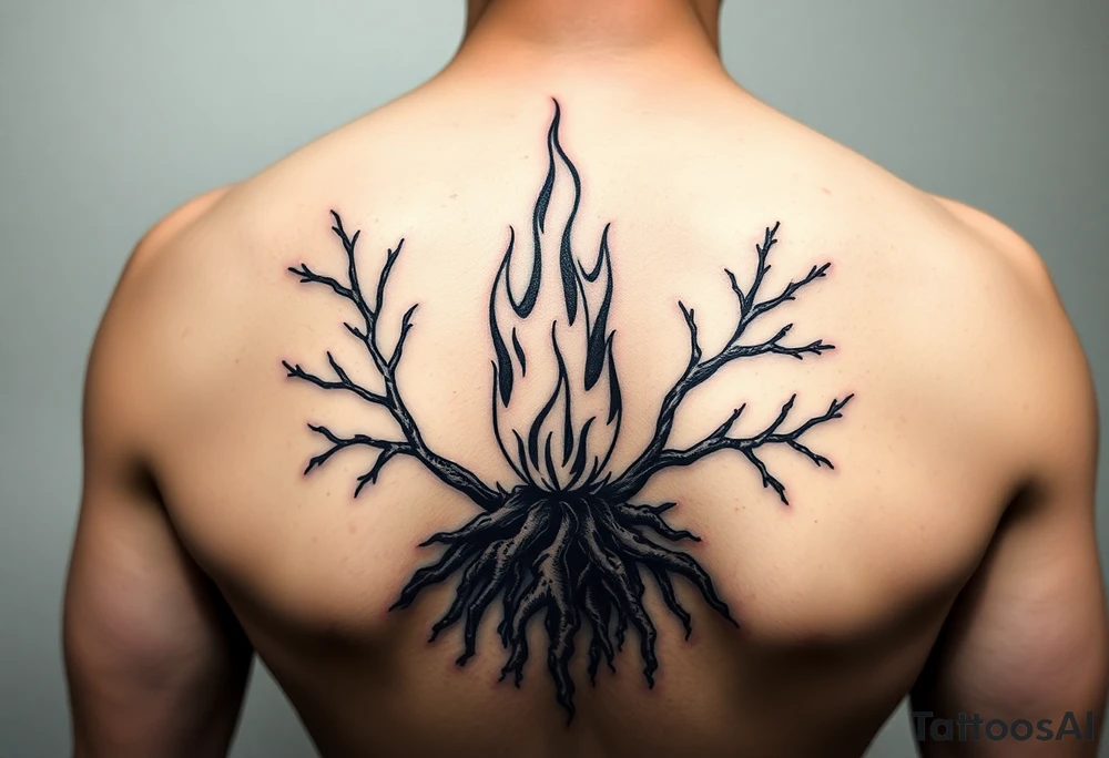 a flame imprisoned in roots tattoo idea