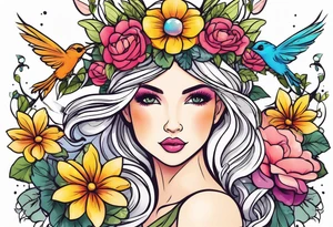 Fairy flower bird crown tattoo idea