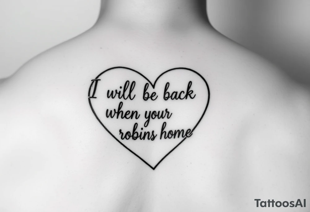 heart outline with the Words "I will be back when the robins come home" use the words as the outline tattoo idea