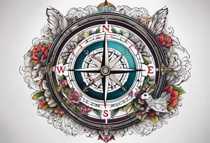 Compass wonderland skeleton white rabbit tattoo idea