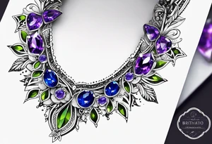 Delicate but strong garter tattoo band with sprinkles of stars and the amethyst, blue sapphire and peridot birthstones tattoo idea