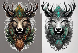 The Great Forest Spirit is a powerful deity that rules over the forest and the animals. It can take the form of a deer-like creature with a human face, or a giant, glowing humanoid at night. tattoo idea