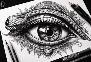 human eye wrapped around snake and pupil is a clock tattoo idea