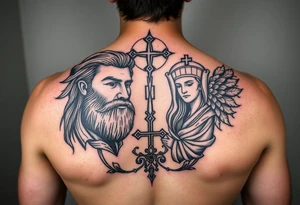 Father son and the holy spirit tattoo, no human faces, be creative with it.  Use only non human imagry tattoo idea