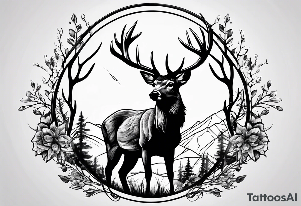 bow and arrow hunting deer tattoo idea