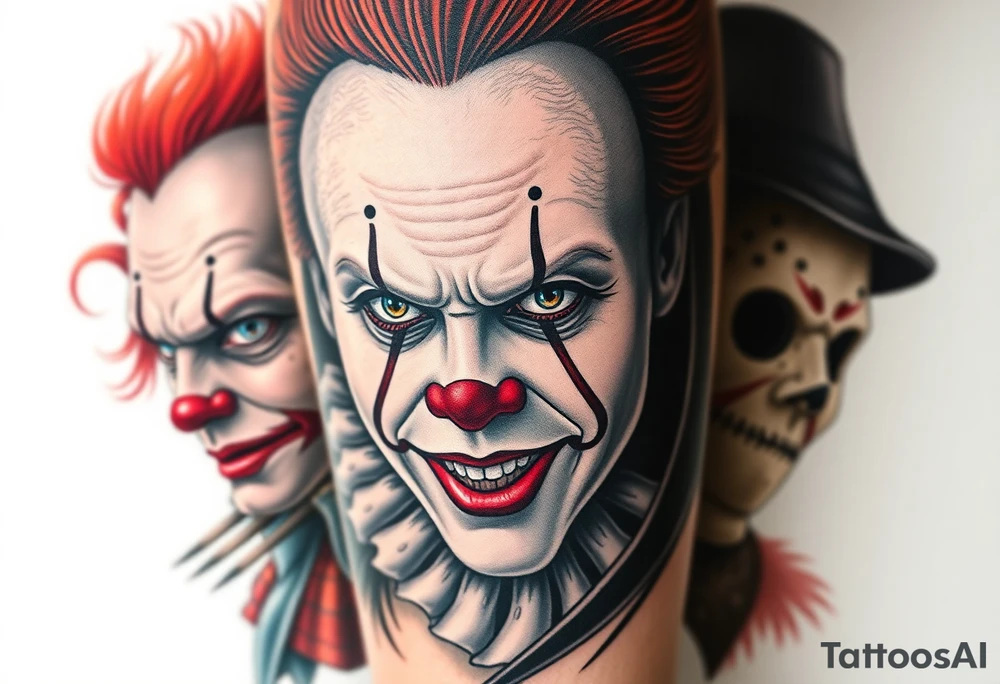 Pennywise, Freddy Krueger, Michael Meyers, jason voorhees, and chucky tattoo idea