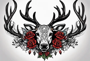 back tattoo of a front view reindeer with half the face as a skull tattoo idea
