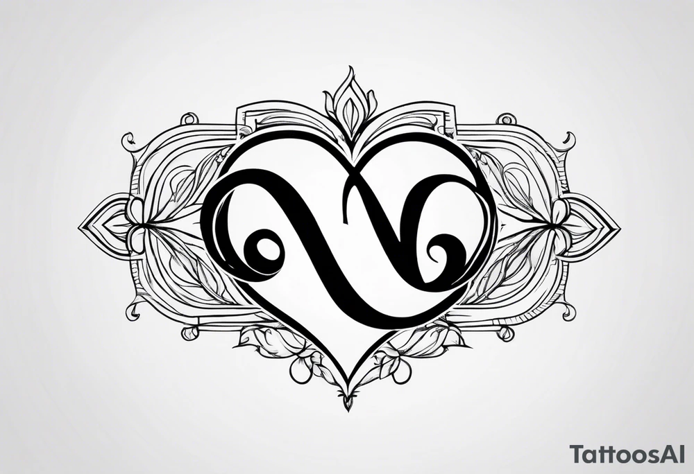 Infinity with the letter N and J end each end with a heart tattoo idea