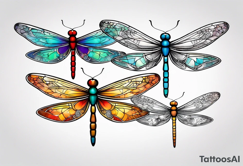 4 dragonflies flying together simple tattoo idea