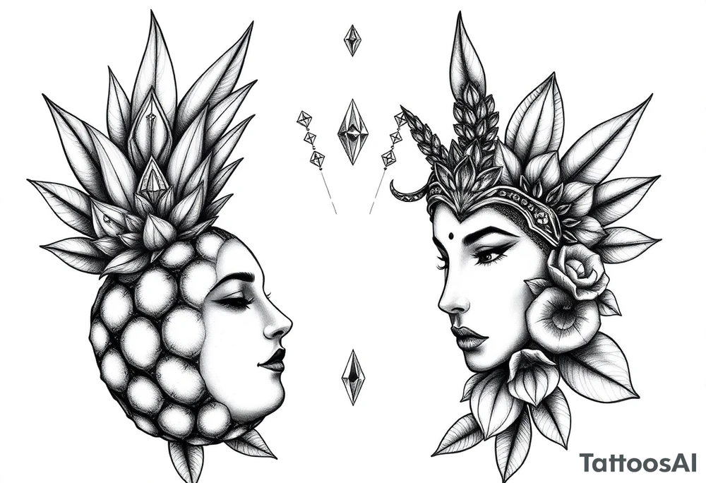 Bushy pineapple crown diamonds majestic vagina and anus tattoo idea