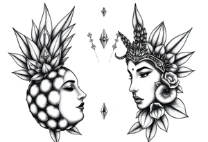 Bushy pineapple crown diamonds majestic vagina and anus tattoo idea