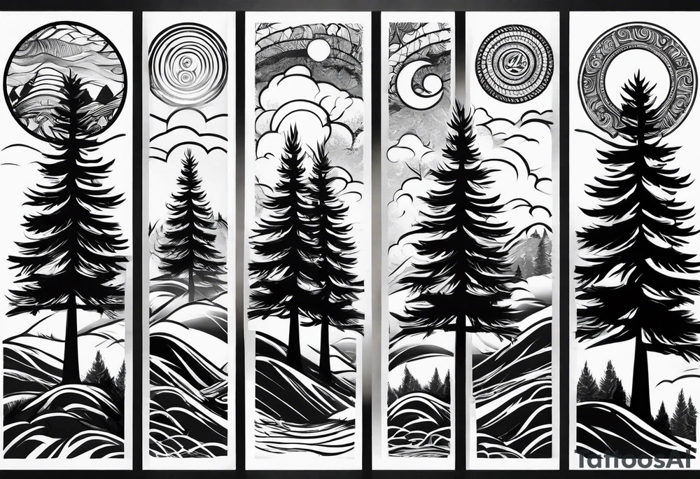 5 pine tree family tattoo idea