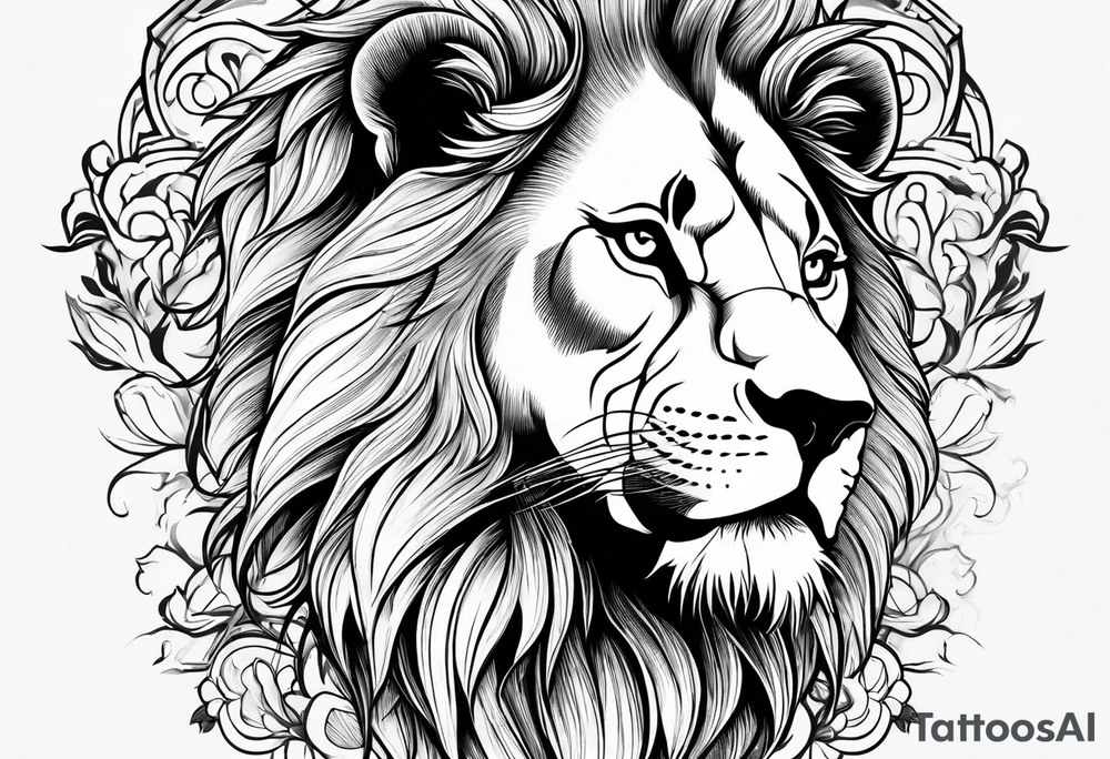 powerful majestic lion, close-up tattoo idea