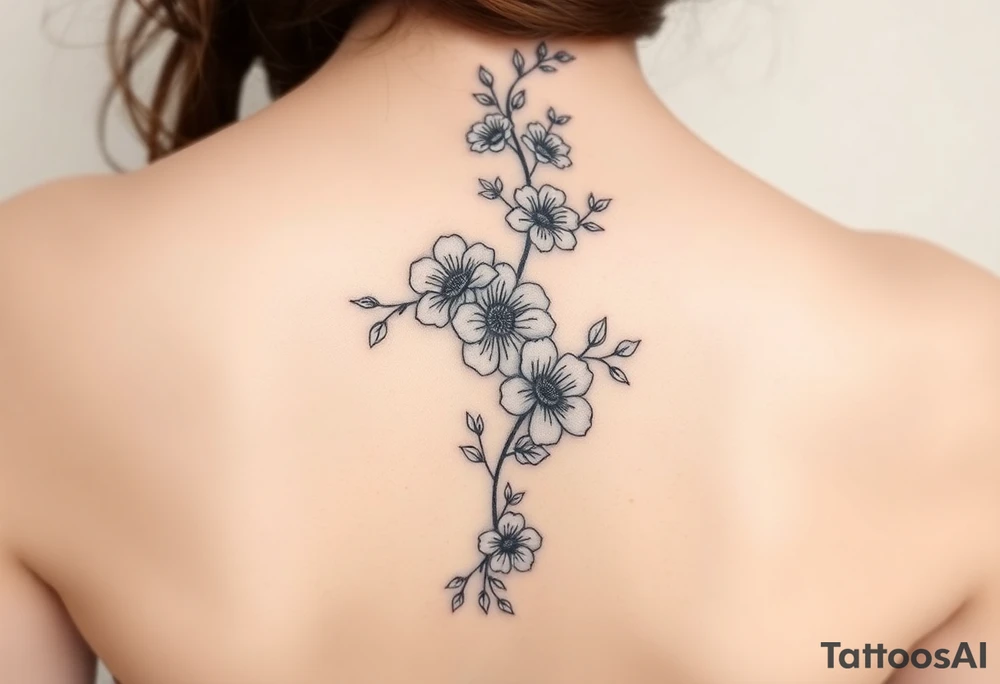 A spine tattoo a flower vine with a birth flowers according to these months in order June November July August April June April tattoo idea