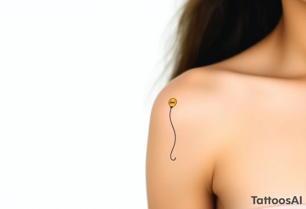 small yellow balloon with letters osaat on bicep tattoo idea
