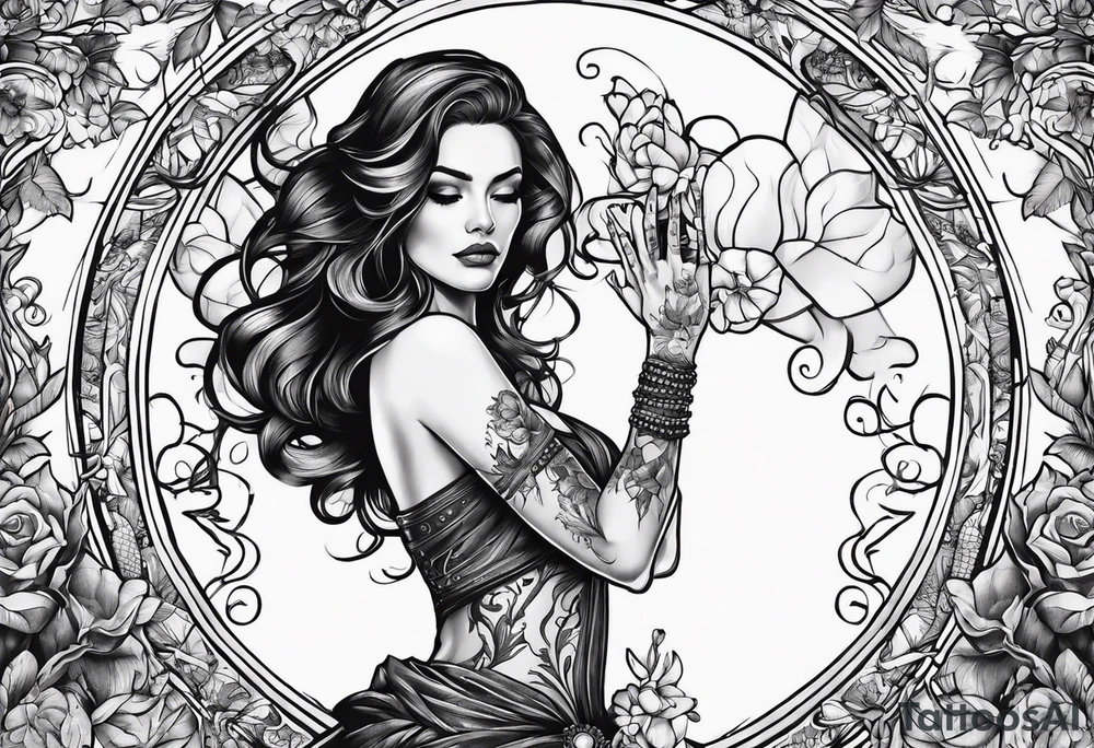 woman dancing hand in hand with skeleton tattoo idea