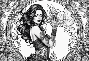 woman dancing hand in hand with skeleton tattoo idea