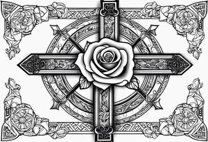 Forearm:Cross-rose-dove-proverbs 3:5 in side cross tattoo idea