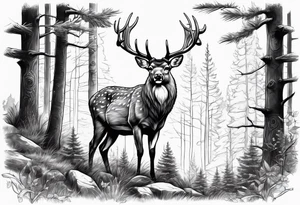 Deer in wood with big rack tattoo idea