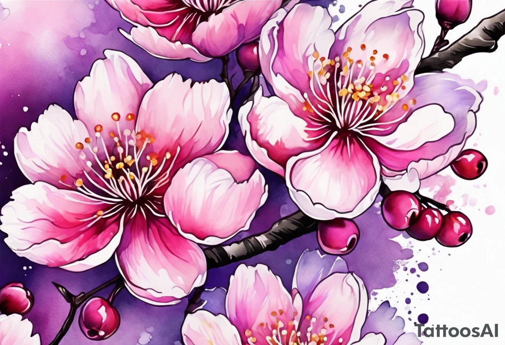 bouquets of cherry blossoms pink and purple tattoo idea